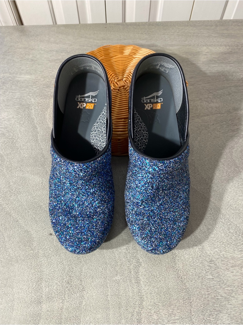 GLOW IN THE DARK GLITTER Dansko XP20 Glitter Clogs in Blue Multicolor Sparkle